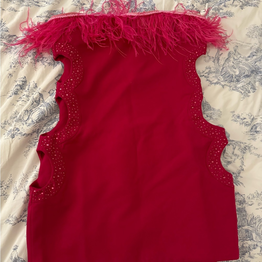 Danielle Guizio pink feather cutout dress
